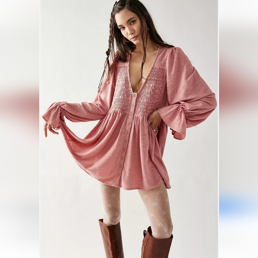 NWT Free People Don't Call Me Baby Boho Mini-dress Top Tunic in Rosie XSmall